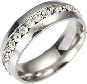 [VPbao] Retro Ring Stainless Steel with Rhinestone Promise Wedding Band