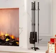 Fireplace Tools Set 4 Pieces Black Wrought Iron Fire Tool Set for Outdoor/Indoor