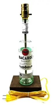 NEW Bacardi Rum Liquor Bar Bottle Lounge TABLE LAMP Light with Stained Wood Base