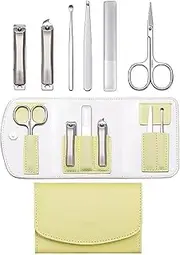 Nail Clippers Set Nail Clipper Set for Women, 6 Pieces Stainless Steel Manicure Kit with Splash Proof Nail Clipper, Portable Travel Nail Care Tools with Leather Case Nail Clippers Portable Set(Yellow)