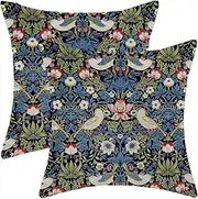 Jecuwo Floral Pillow Covers 18x18 Inch Set of 2, William Morris Vintage Outdoor Decorative Throw Pillowcase Sage Green Flower Bird Cushion Cover for Sofa Couch Farmhouse Living Room Bed Decor