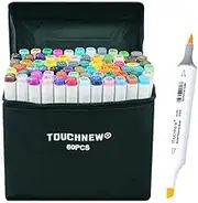 TOUCHNEW Alcohol-based Art Markers Brush Tip: for Kids Artists Adults Coloring Drawing Sketch Animation Design - Brush Chisel Dual Tip - 60 Colors with Marker Pen Bag