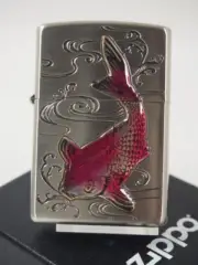 Zippo Oil Lighter Carp Silver Red Epoxy Mirror Finish Regular Case Japan
