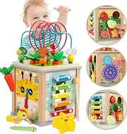 Uandhome Wooden Activity Cube for Toddlers 1-3,10-in-1 Montessori Toys Gift Set for Boys & Girls, Educational Learning Toys for 2 Year olds, One Year Old Baby Birthday Gifts