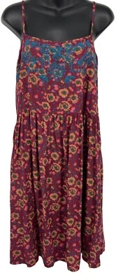 Natural Life Womens Medium Floral Sundress Embroidery Red Blue Boho NWT New