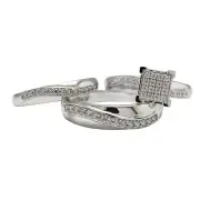 0.50 Ct Round Cut Natural Diamond 10k Gold Square Frame Engagement Trio Ring Set