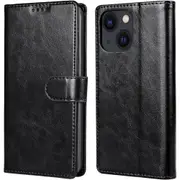 iPhone 14/13 Flip Wallet Case - Black 3 Card Slots - Cash Compartment - Magnetic Clip [MPPGEN0578]
