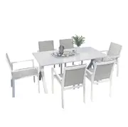 Jensen 6 Seater Aluminium Outdoor Dining Set - Light Grey Natural