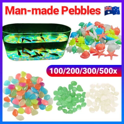 UP TO 500X Pebbles Stone Glow in the Dark Rock Fish Tank Stones Garden Road