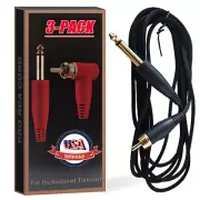 3pcs Silicone RCA Clip Cord For Tattoo Pen Power Supply 1/4" Phono Plugs 6 ft