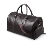 Men PU Leather Business Handbag Multifunction Large Capacity Travel Bag with Shoes Compartment (BROWN)