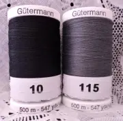 NEW Black & Gray GUTERMANN 100% polyester sew-all thread 547 yards Spools