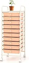 OFFICEJOY Storage Cart, Rolling Utility Cart with 10 Drawers, Portable Handles & Lockable Wheels, Mobile Paper Toys Storage Organizer Large Capacity for Home Office School Teacher (Peach)