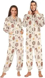 [Joisal] Snowflakes White Pink Mens One Piece Pajamas with Pocket Adult Onesies Costumes, Christmas Onesie Adult Small