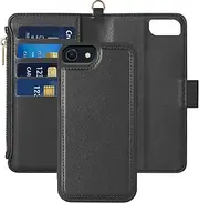 Kitzomi for iPhone SE Case with Wallet,iPhone 8 Wallet case,iPhone 7 case with Magnetic Detechable+RFID Blocking,Premium PU Leather+Kickstand and Card Slots for iPhone SE (2022/2020) Case,Black
