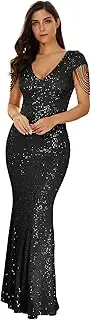 [meilun] Women's V Neck Sequins Mermaid Gown Long Prom Evening Party Dress
