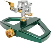 Hourleey Pulsating Impact Sprinkler with Metal Base, Green, Brass, Silver
