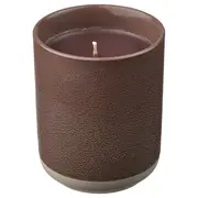 SILKESTRÄD scented candle in ceramic jar, leather & vanilla/brown, 45 hr