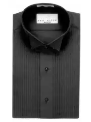 NWT. Men's Black Wing Collar 1/4" pleats Tuxedo Shirt. Size XS - 5XL.