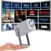 Smart Mini Projector, 360° Rotation Portable Projector, 4K Smart Projector Supports WiFi 6, BT5.0, Android 11.0 os, Car Keystone Correction for Mobile Phone, iOS, Laptop, Tablet, USB, Home Theater,