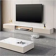 Floating TV Unit Wall Mounted Cabinet with 2 Drawers and 1 Shelf, Slate Tabletop, Entertainment Center Smart Television Console with Sensor LED Light for Living Room Bedroom