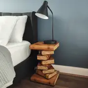 Side Table, corner Stool, Plant Stand Raintree Wood Natural Finish-Book Stack