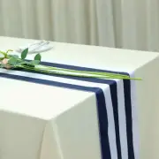 NAVY WHITE 12x108" Satin Stripes Table Top Runner Wedding Party Decorations