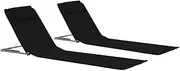 Black Folding Lounge Camping Chair Adults Outdoor Patio Recliner Beach Mats, 2-pcs Steel Fabric Foldable Fold-Down, Easy Storage