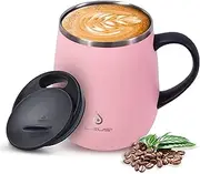 IDEUS Coffee Mug 470ml (16oz), Double Wall Vacuum Insulated Stainless Steel Coffee & Tea Cup w/Non-Slip Handle & Slider Module Lid & Large Volume (Sakura)