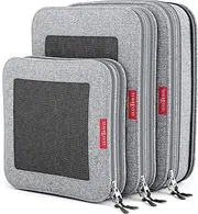 [LeanTravel] Compression Packing Cubes for Travel Organizers with Double Zipper (3-Pack (2L+1M), Grey)