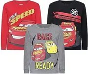 [Disney] Cars Lightning McQueen Boys 3 Pack Long Sleeve Shirts for Toddlers and Little Kids – Red/Grey/Black
