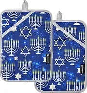 Kitchen Pot Holders Heat Resistant Happy Hanukkah Blue Potholders for Kitchens with Pocket Cooking Hot Pads Oven Mitts 2 Pack