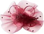 [LIFKOME] Floral Fascinator Headband for Women Dark Red Mesh Hair Clip Headdress for Weddings Evening Parties and Special Occasions Lightweight Elegant Design