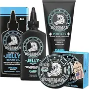 Bossman Essentials Beard Kit for Men, Set of 3 - Beard Oil Jelly, Fortifying Conditioner Cream, Beard Balm - Grooming Growth Care Accessories (Magic)