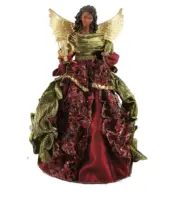16" H African American Earthly Angel Christmas Tree Topper Maroon Lace