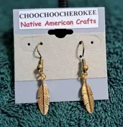 Handcrafted Native American Gold Feather Earrings, Crafted in the USA