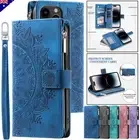 For iPhone 16 15 14 13 12 11 Plus Pro Max Zipper Case Leather Wallet Flip Cover