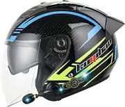 Vintage Open Face Half Face Motorcycle Helmet with Bluetooth with Sun Visor 3/4 Jet Helmet for Adult Men Women ECE Approved Motorbike Scooter Moped Helmet C,XL=61-62CM