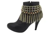 Women Gold Chain Fringes Tassel Web Western Boot Band Bracelet Shoe Bling Charm