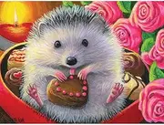 [BITS AND PIECES] 500 Piece Jigsaw Puzzle for Adults 18" x 24" - Valentine Sweets - 500 pc Hedgehog Chocolates Candle Pink Roses Flower Animal Love Heart Cute Jigsaw by Artist Bridget Voth
