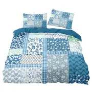 Blue Patchwork Soft Duvet Quilt Doona Cover Set Queen King Size Bedding