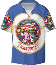 [HVTTIOR] Minnesota State Flag Print Short Sleeve Shirt Cuban Collar Beach Casual Style Summer Vacation Relaxed Fit