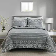 Boho King Quilt Set - 100% Cotton Geometric King Quilt with 2 Pillow Shams, Ligh