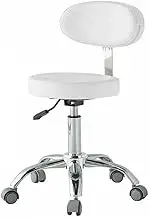 PU Leather Rolling Stool,Ergonomic Swivel Saddle Chair,Rolling Swivel Height Adjustable with Wheels for Salon Spa Tattoo(White)