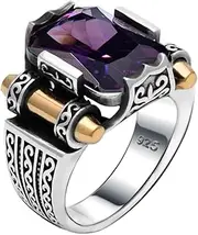 [Babylon Silver] Genuine Solid 925 Sterling Silver Ring for Men, Accented with Bronze, Faceted Simulated Red Ruby Stone, Vintage Turkish Ottoman Style