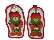 NWT VTG 1980s Set of (2) Country Christmas DRUMMER BEAR Potholder Oven Mitts