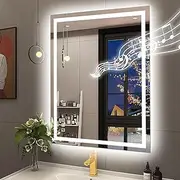 STARLEAD 600 x 800MM LED-Bathroom-Mirror-with-Lights, Wall-Mounted with Bluetooth Speaker, Anti-Fog, 3 Color Temperature, Dimmable Brightness, Tempered Glass, Frontlit & Backlit