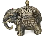 LIABI Incense Burner, Metal Backflow Cone Coil Stick Incense Holder Ash Catcher with Lid, Aromatherapy Ornament Home Decoration for Indoor Outdoor (Bronze Elephant)