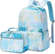School Backpack for Girls Backpack with Lunch Box Preschool Elementary Primary School Bags Teen Backpack BookBags Setblue