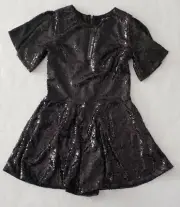 Miss Behave Girls Size 14 Romper Sequined Black Flutter Short Sleeves Olivia New